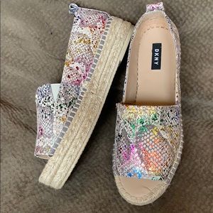 DKNY rainbow metallic python espadrille platform